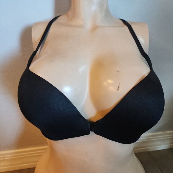 Victoria's Secret Push Up Bra 34DD Black Underwire Padded Front Hook - Picture 1 of 4